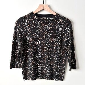 Talbots Women's Size M Petite Animal Print Merino Wool Sweater Leopard Cheetah